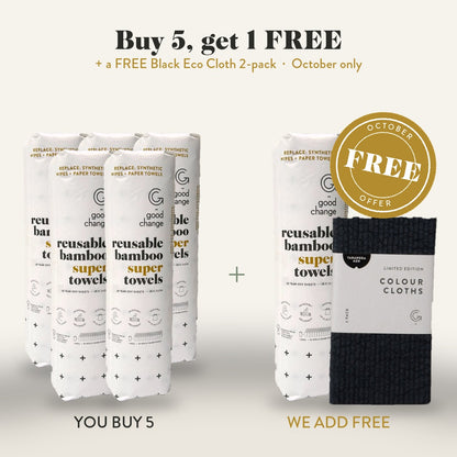 October offer: buy 5 bamboo rolls, get 1 free plus a free Black Eco Cloth 2-pack