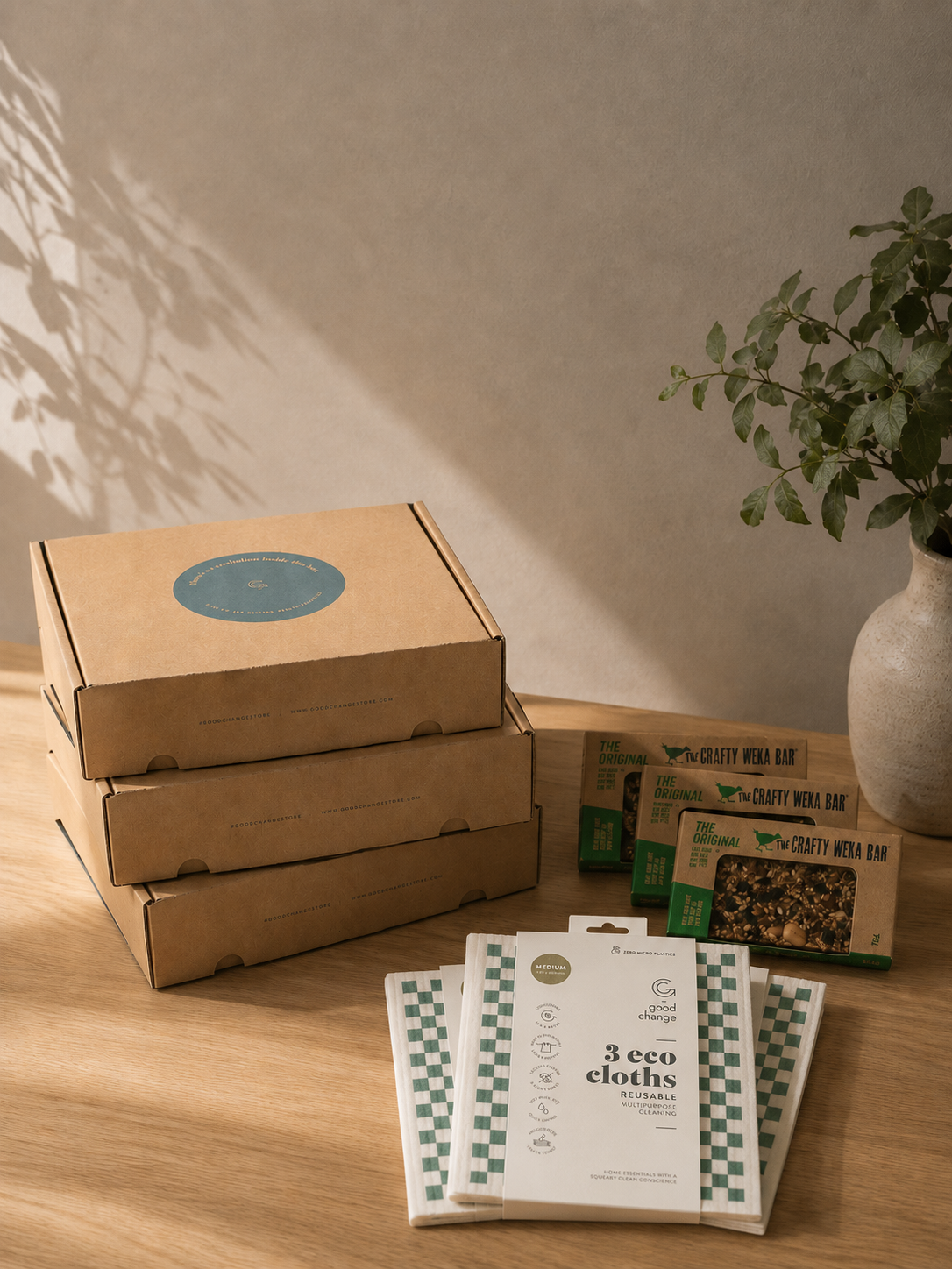Three Bottle for Good Starter Boxes with three free Crafty Weka Bars and three free Eco Cloth 3-packs - the June 3-for-2 offer